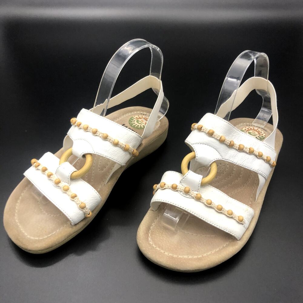 Earth Origins White Leather Sandals, Women's Size 8W/EUR 38.5